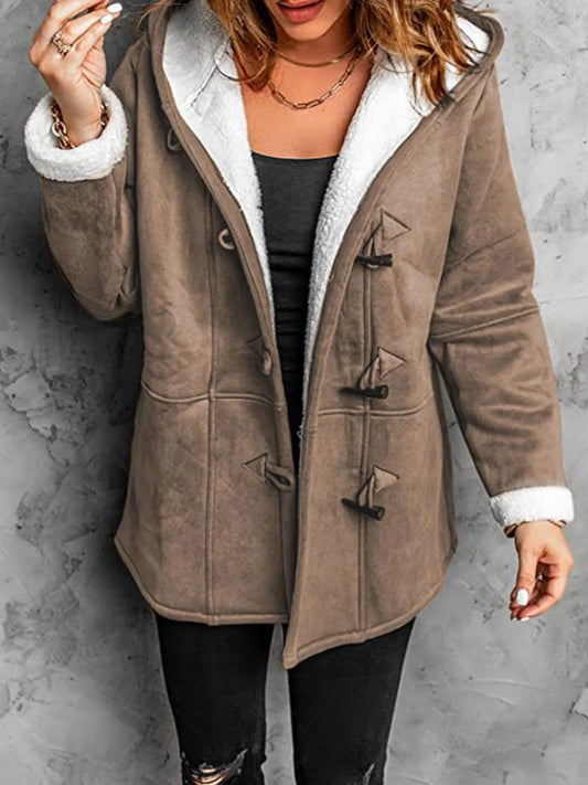 Full Size Cozy Sherpa Lined Toggle Coat with Hood Plus Size  Shop One Place