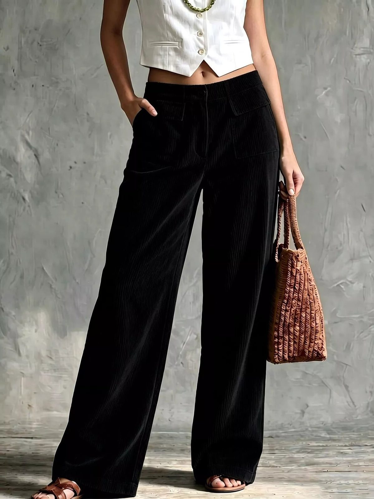 Full Size Wide-Leg Corduroy Pants Plus Size  Shop One Place