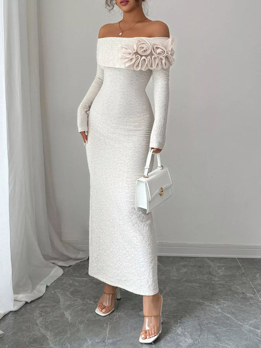 Flower Off-Shoulder Maxi Dress  Shop One Place