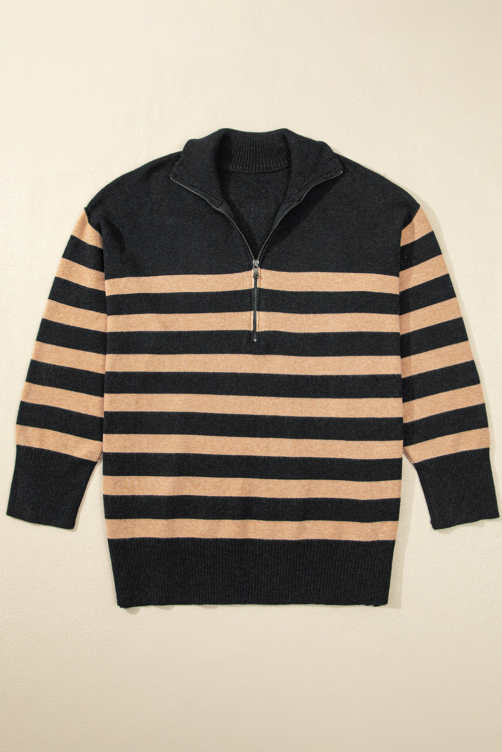 Striped Collared Quarter Zip Oversized Sweater