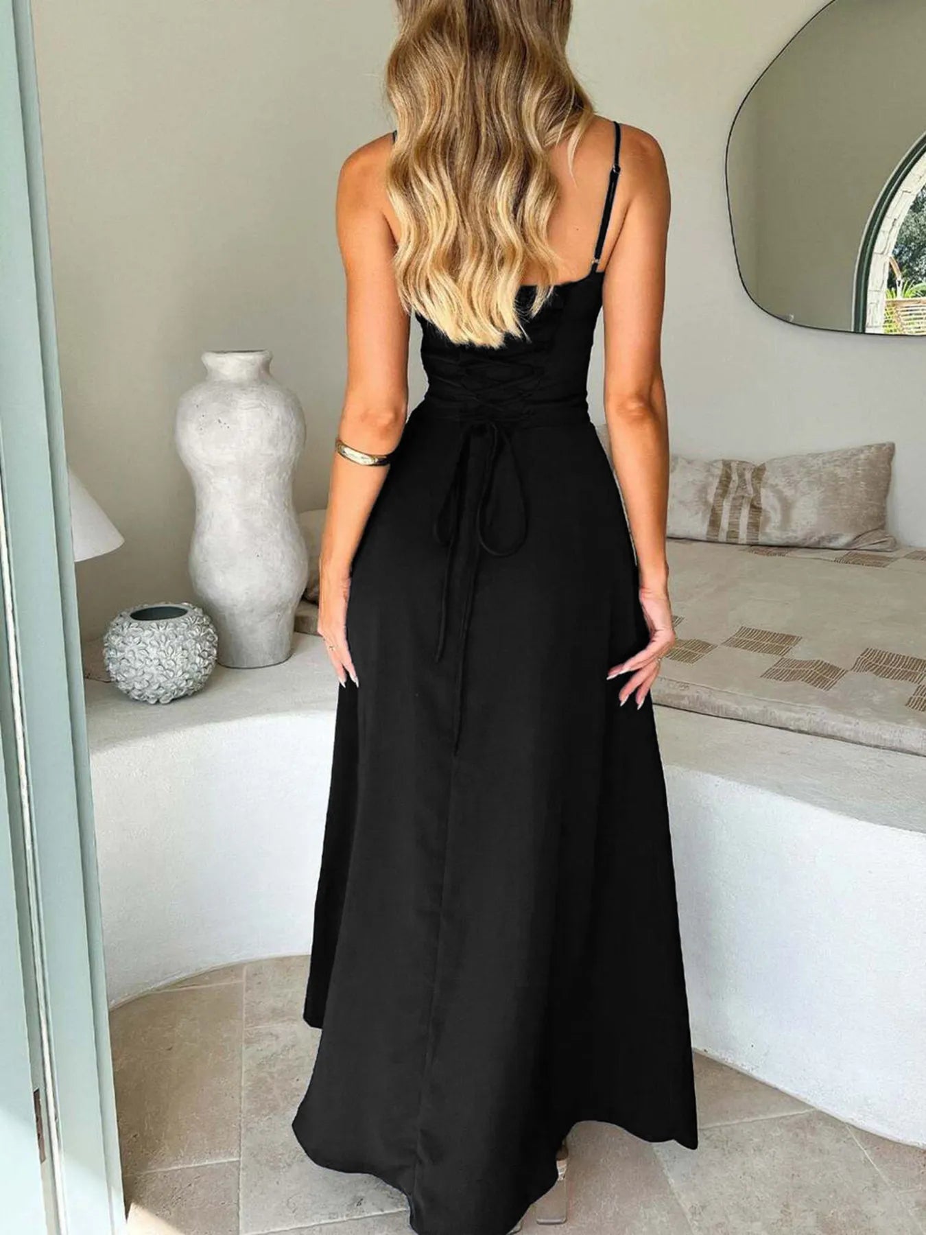 Lace-Up Solid Cami Dress  Shop One Place