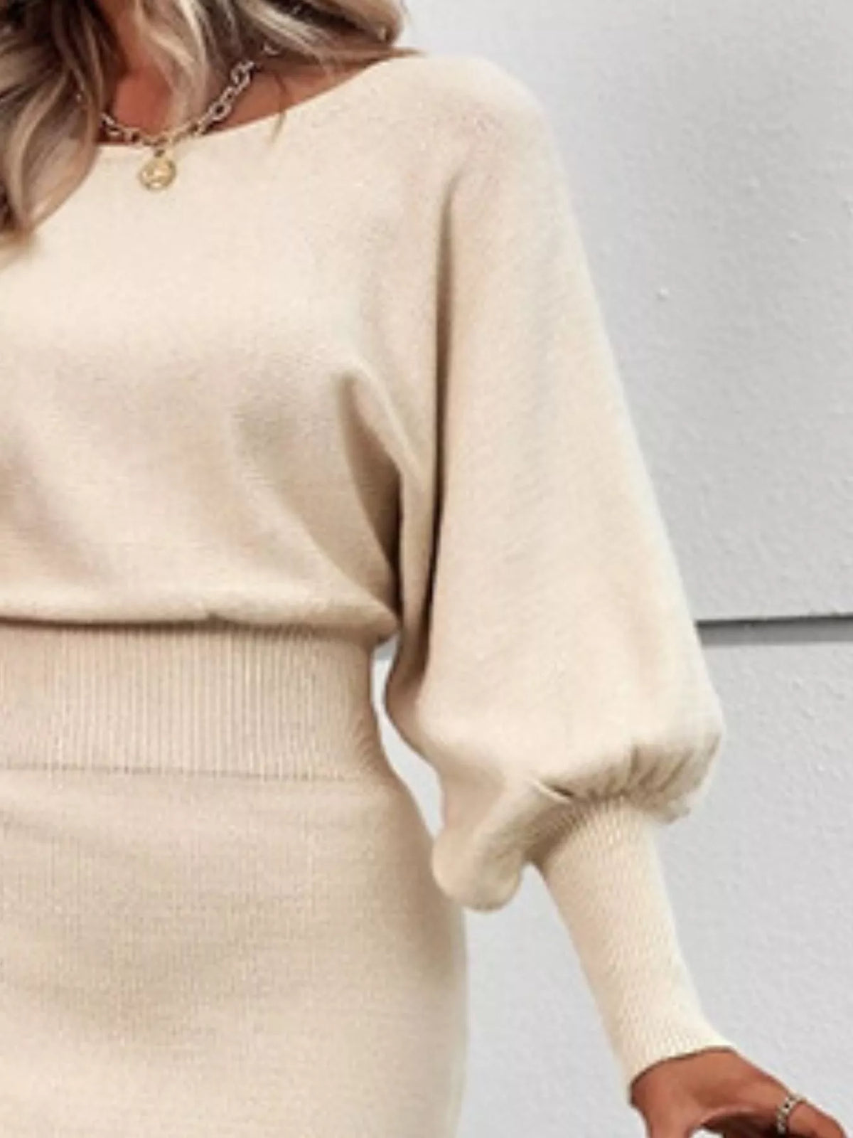 Women's Lantern Sleeve Ribbed Bodycon Sweater Dress – view 10