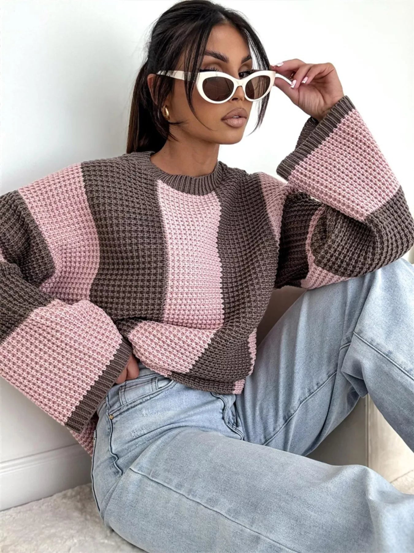 Color Block Long Sleeve Sweater  Shop One Place