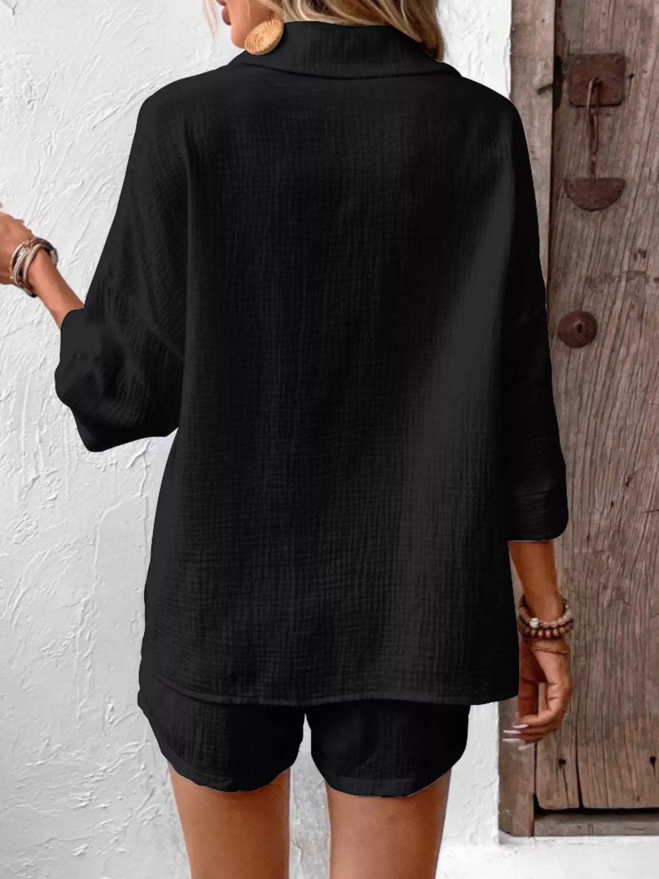 Button Detail Top and Shorts Set  Shop One Place