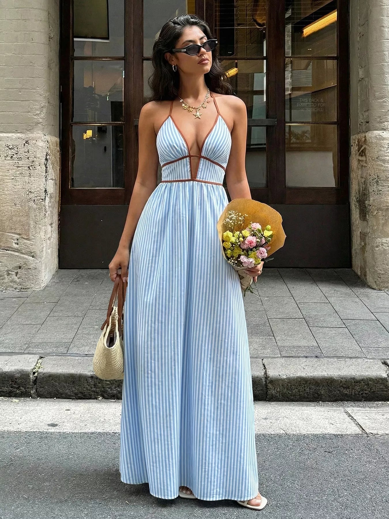 Striped Halter Neck Maxi Dress  Shop One Place