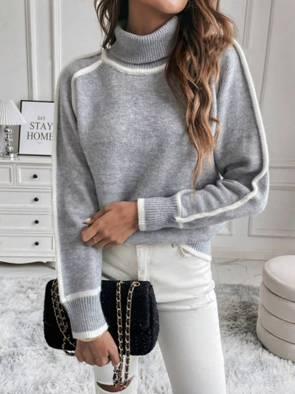 Women's Contrast Trim Turtleneck Sweater – view 6