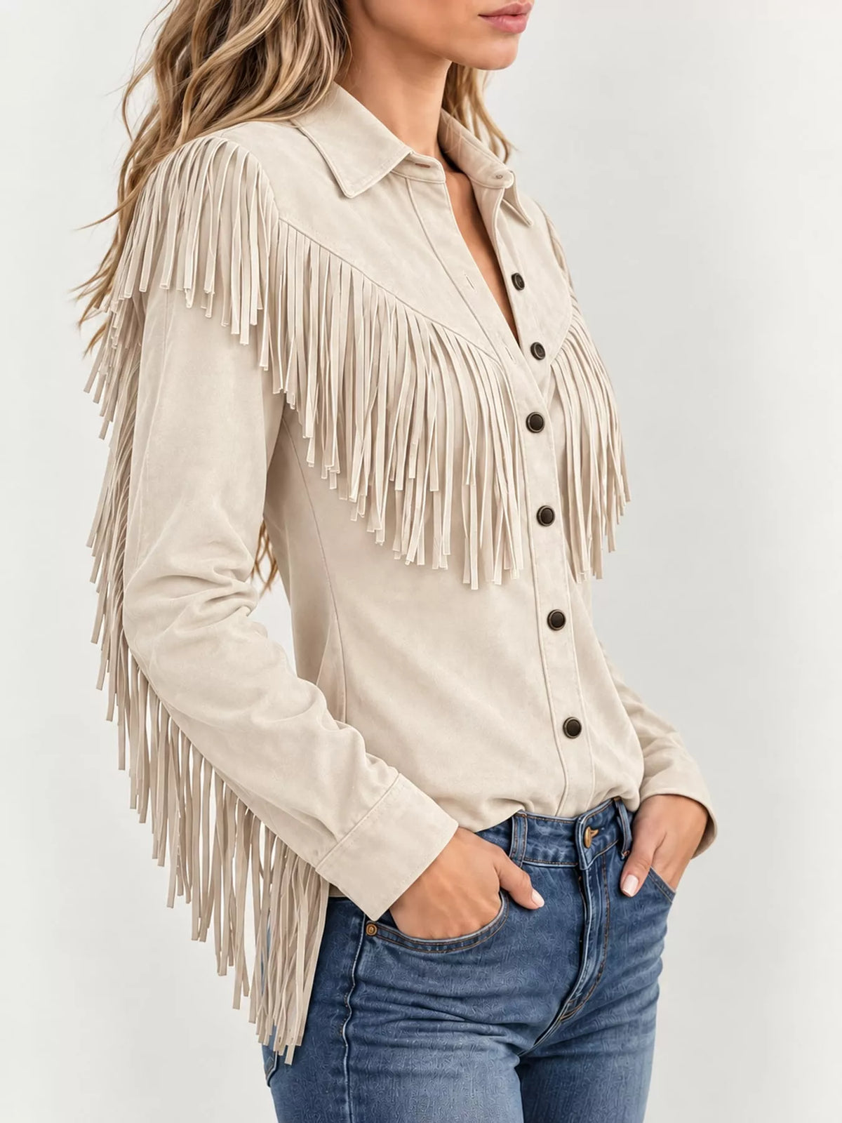 Women's Fringed Button-Up Knit Shirt – view 9