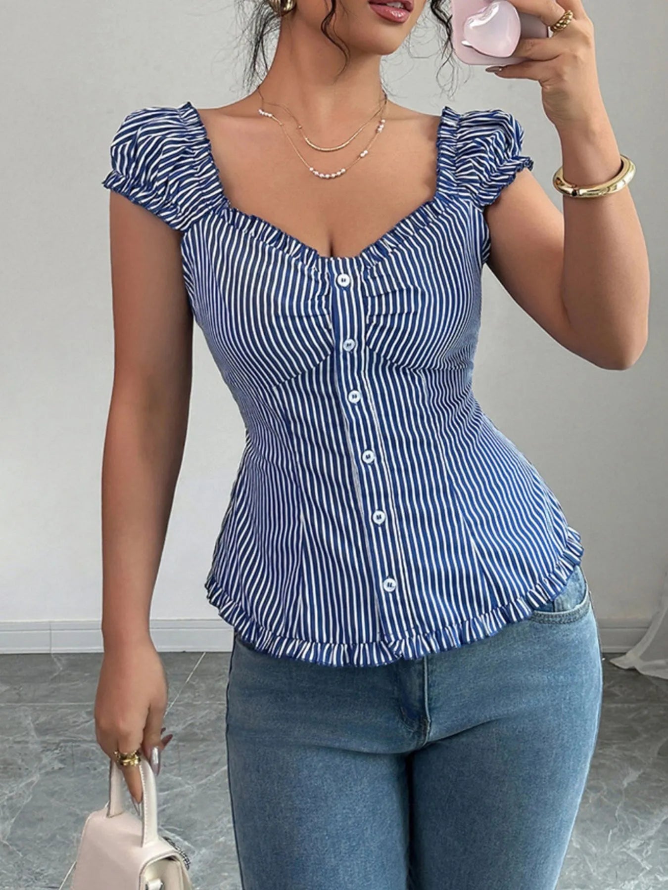 Striped Cap Sleeve Shirt  Shop One Place