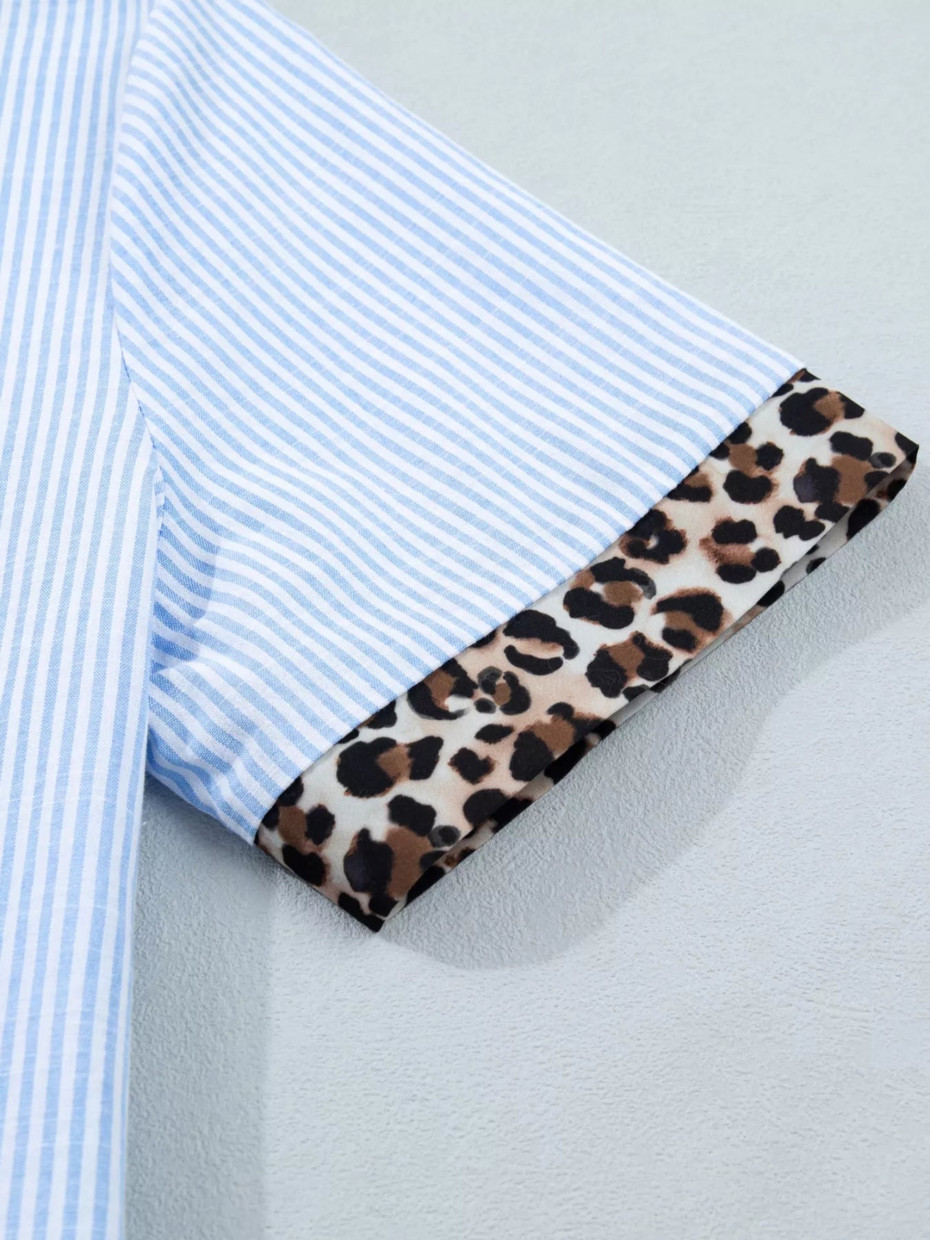 Stripe Leopard Contrast Collar Short Sleeve Shirt  Shop One Place