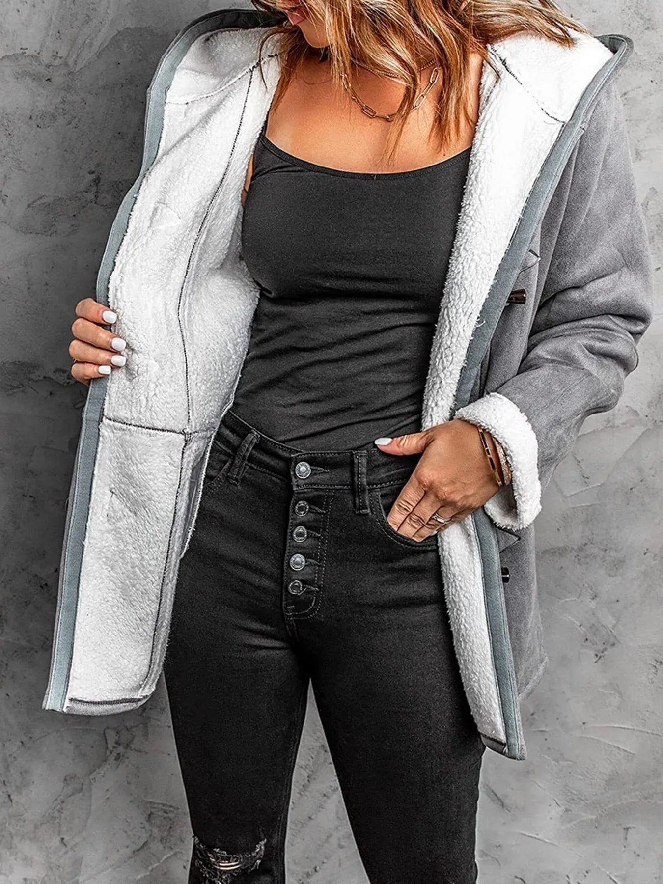 Full Size Cozy Sherpa Lined Toggle Coat with Hood Plus Size  Shop One Place