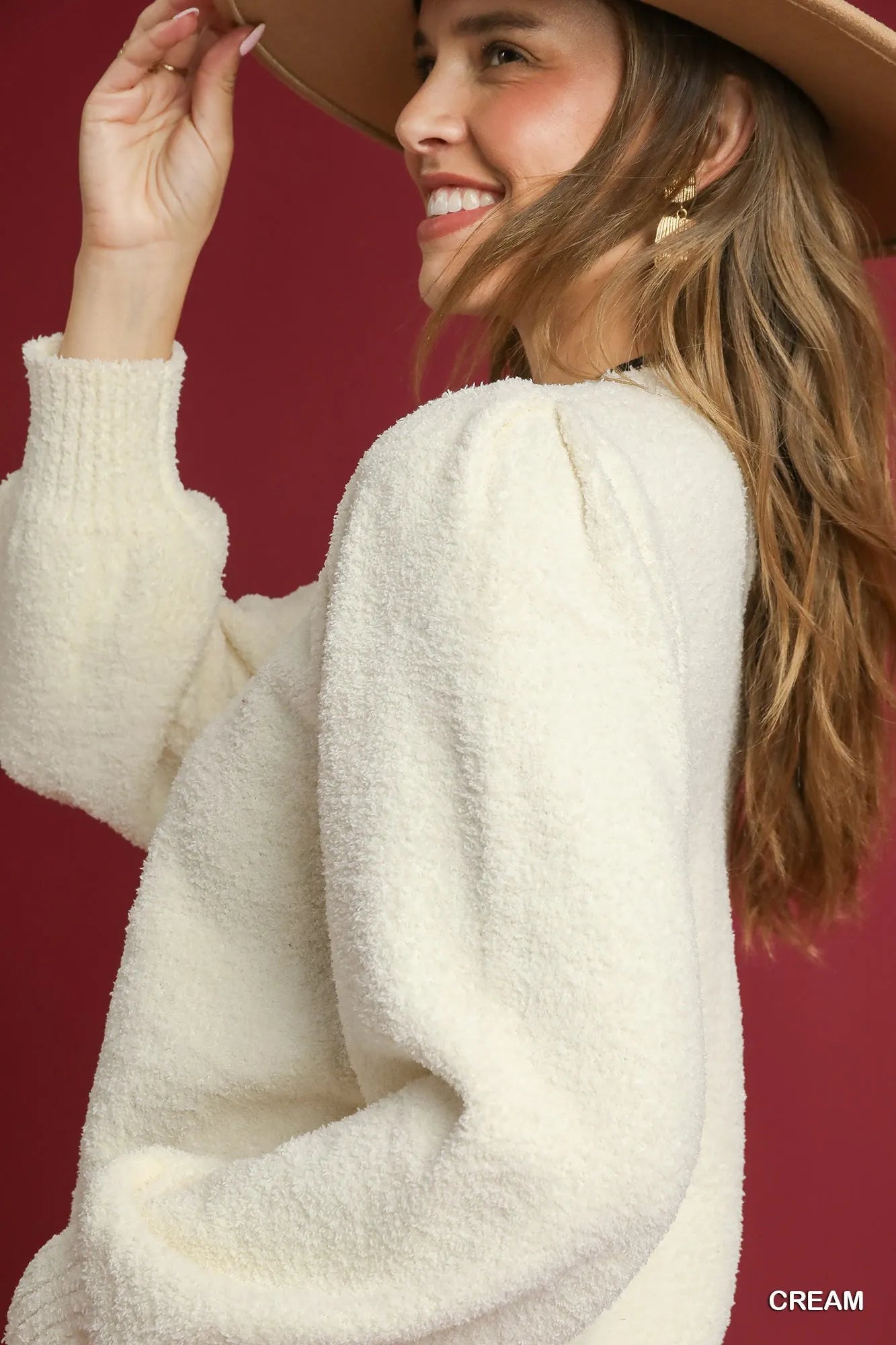Umgee Textured Long Sleeve Sweater with Ribbed Trim  Shop One Place