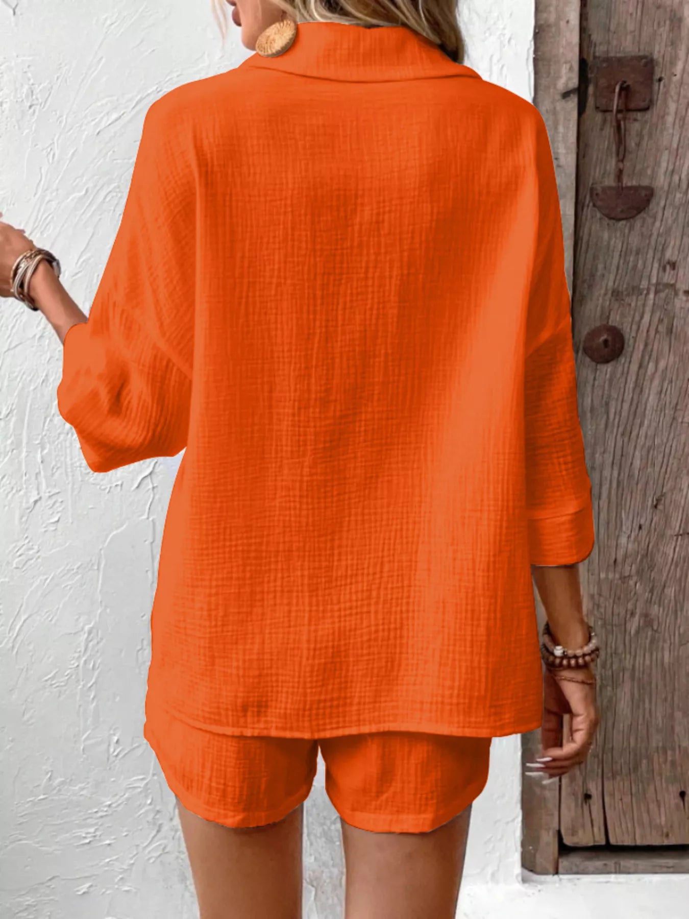 Button Detail Top and Shorts Set  Shop One Place