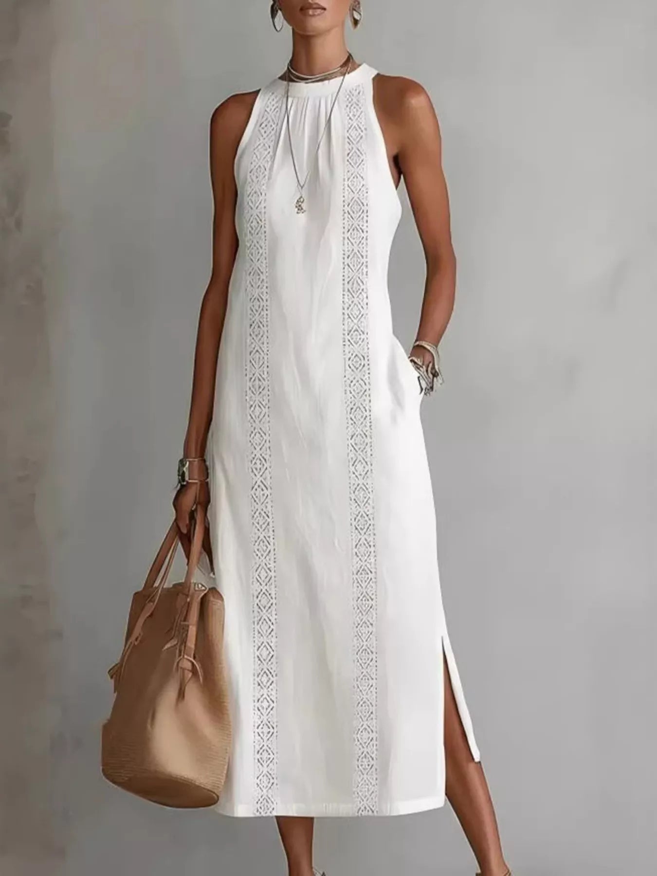 Full Size Side Slit Sleeveless Midi Dress Plus Size  Shop One Place
