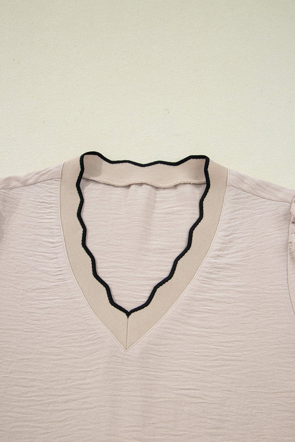 Jet Stream Contrast Scallop Trim V Neck Long Sleeve Top  Shop One Place