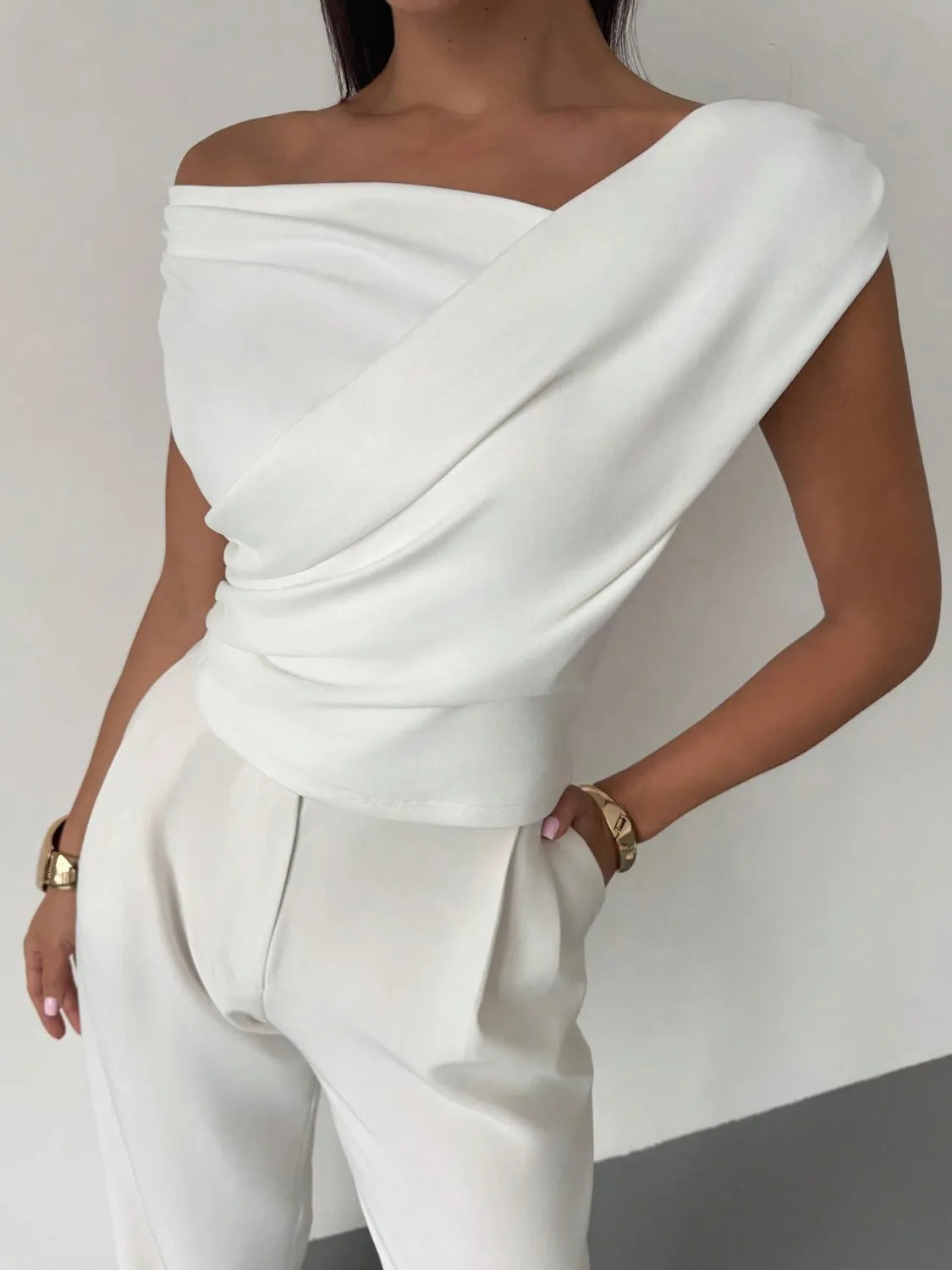 Asymmetrical Ruched Short Sleeve Top  Shop One Place