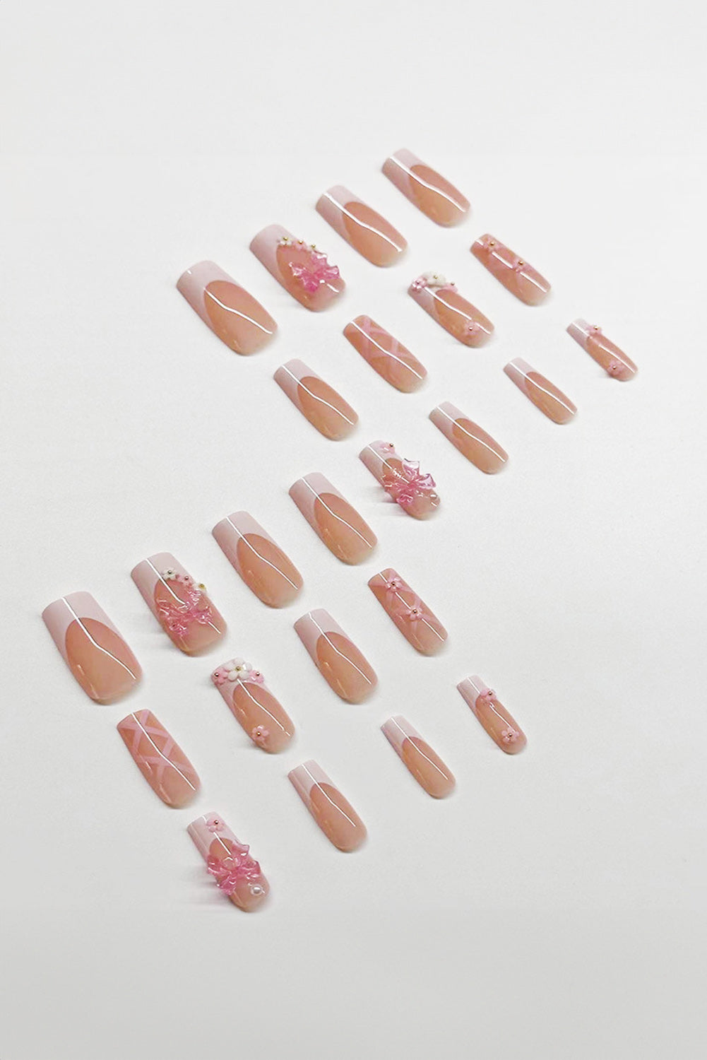 Light Pink Floral Bowknot Nail Sticker Set