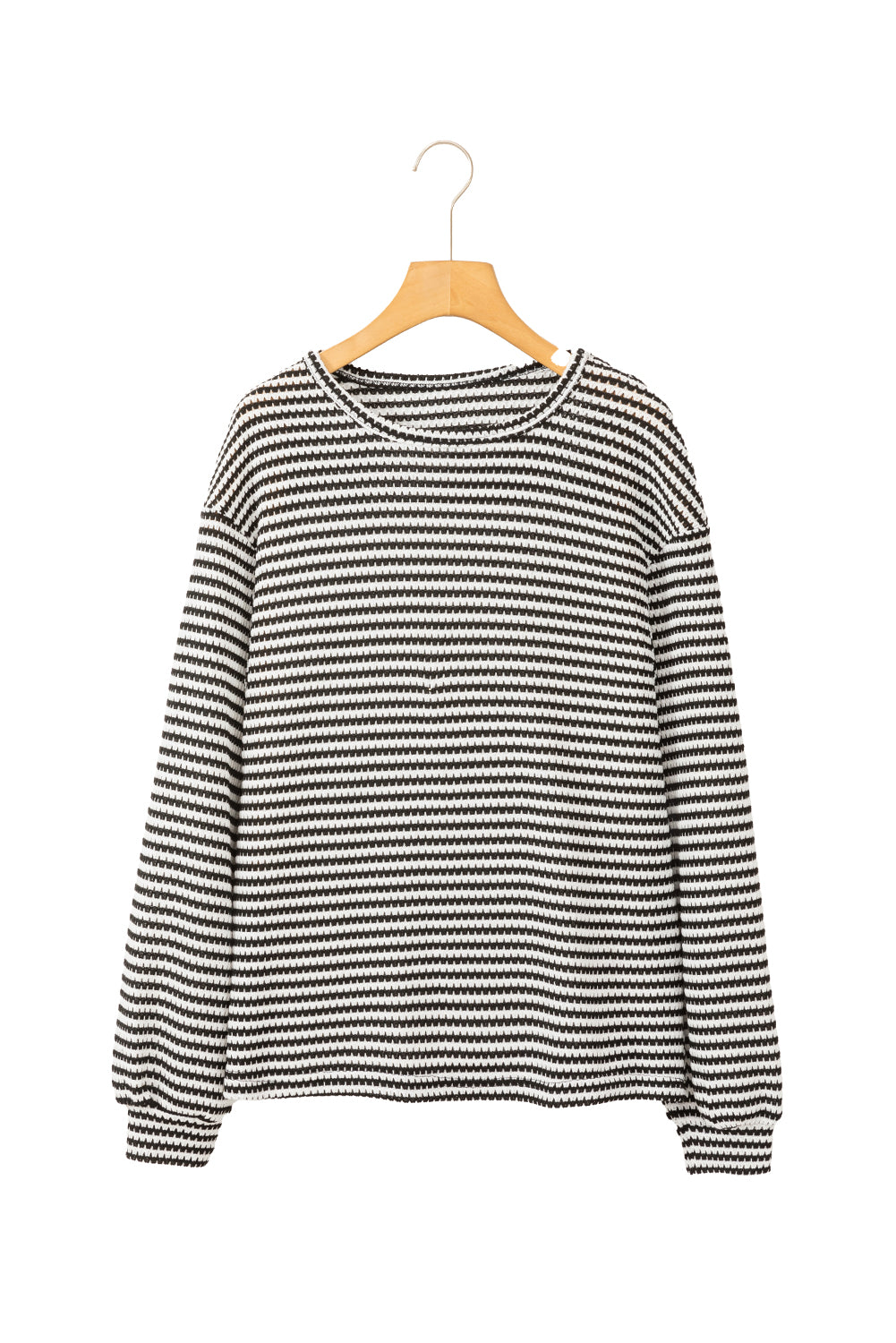 Rose Stripe Round Neck Drop Shoulder Long Sleeve Top