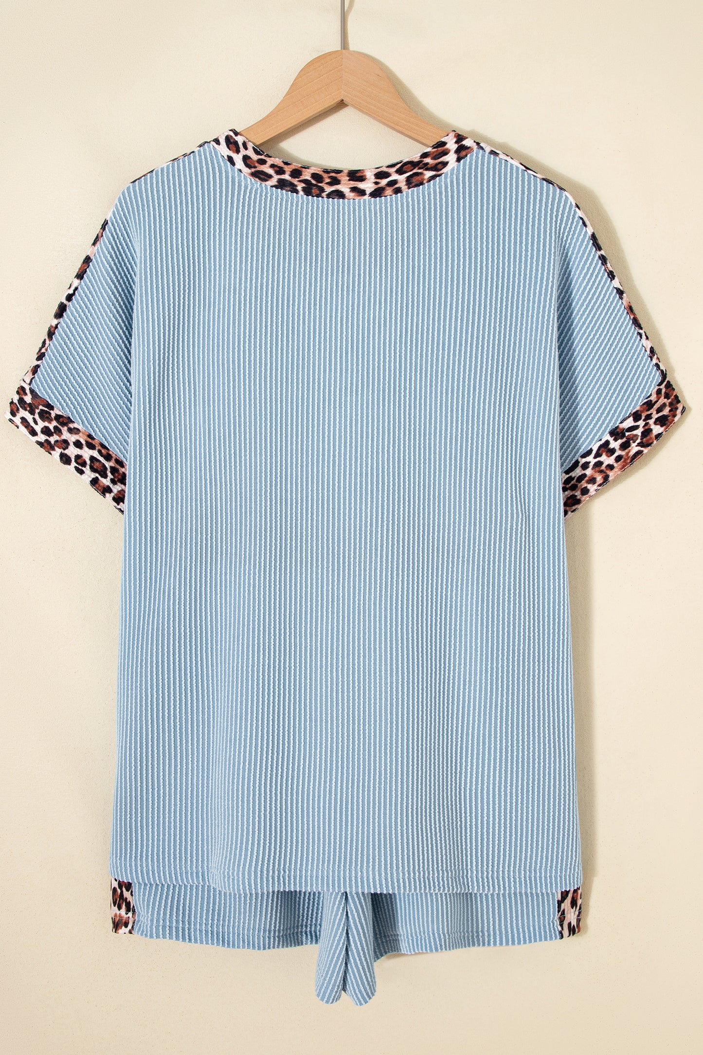 Sky Blue Leopard Trim Twist Ribbed Short Set  Shop One Place