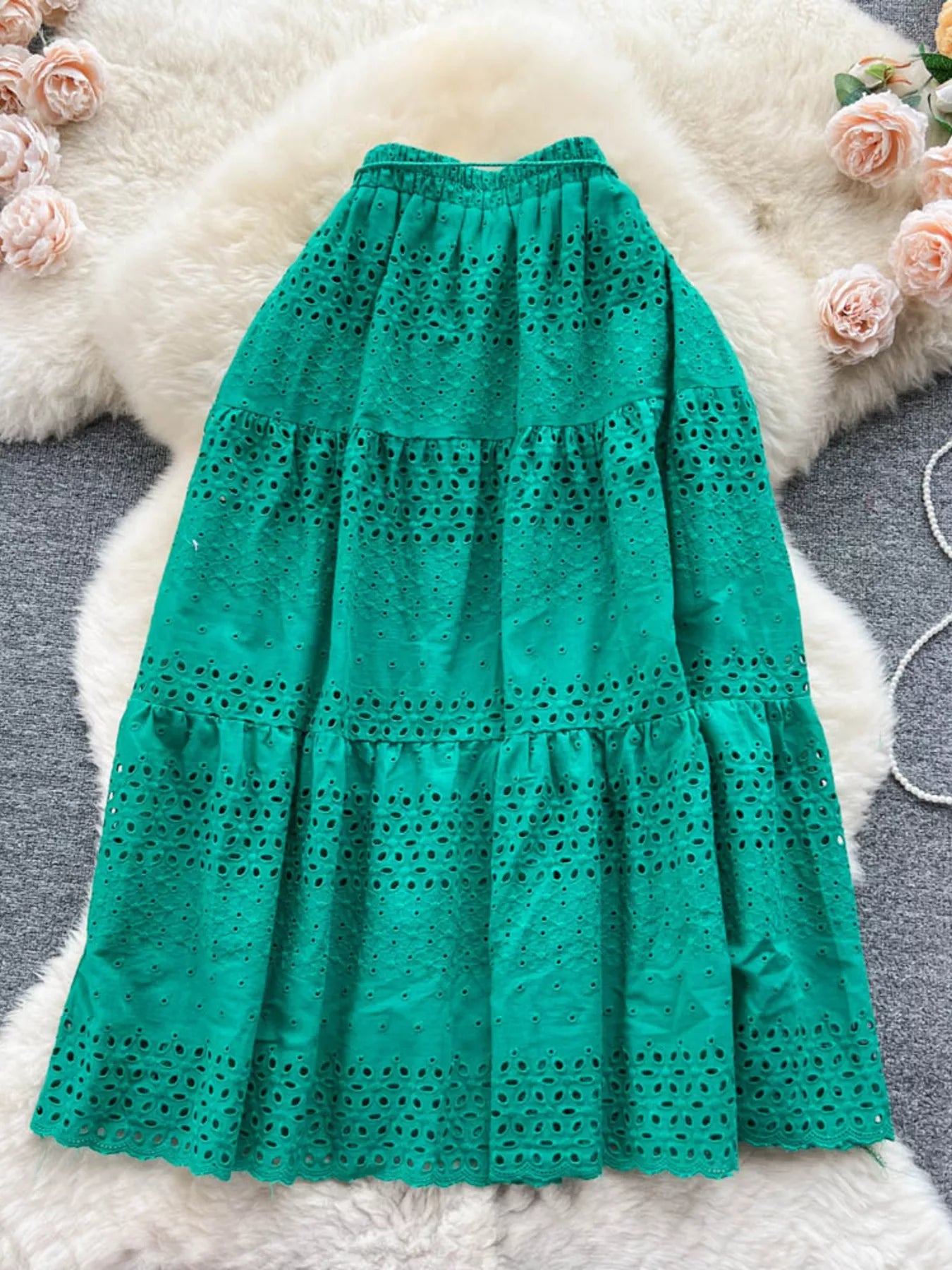 Eyelet Tiered Maxi Skirt  Shop One Place