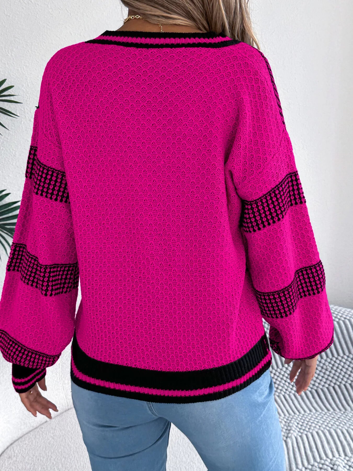 Contrast Striped V-Neck Sweater  Shop One Place