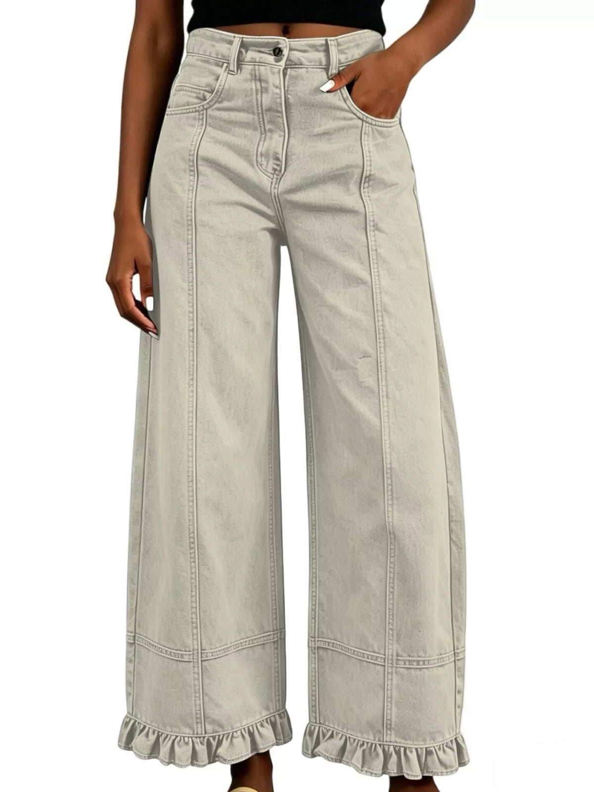 Full Size High-Waisted Wide-Leg Ruffled Hem Jeans Plus Size  Shop One Place