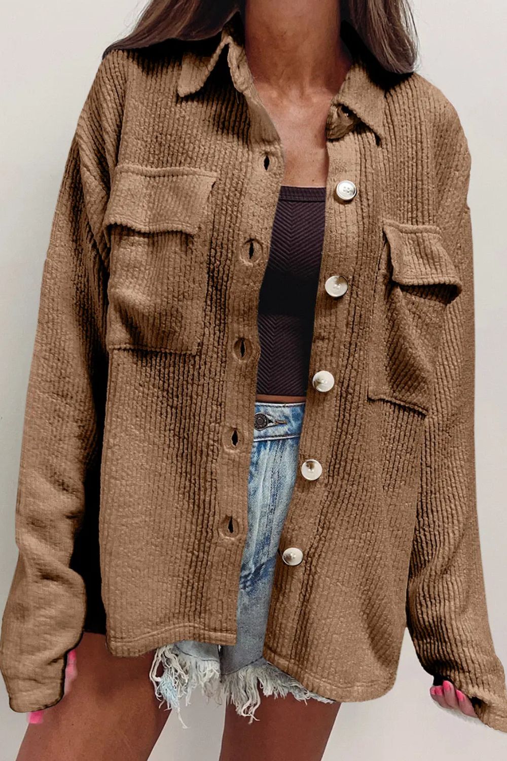 Button Up Long Sleeve Shacket  Shop One Place