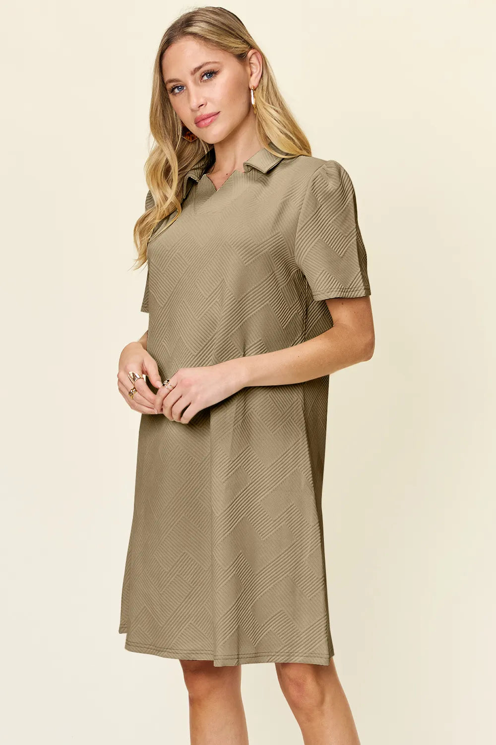 Double Take Full Size Texture Collared Neck Short Sleeve Dress  Shop One Place