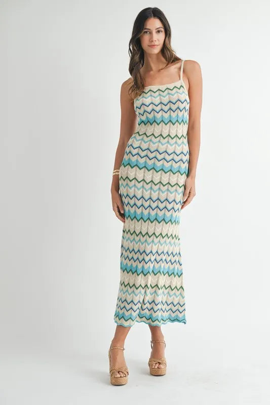 MABLE Lightweight Pointelle Chevron Knit Maxi Dress  Shop One Place