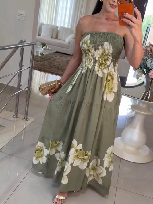Floral Print Smocked Tube Maxi Dress  Shop One Place