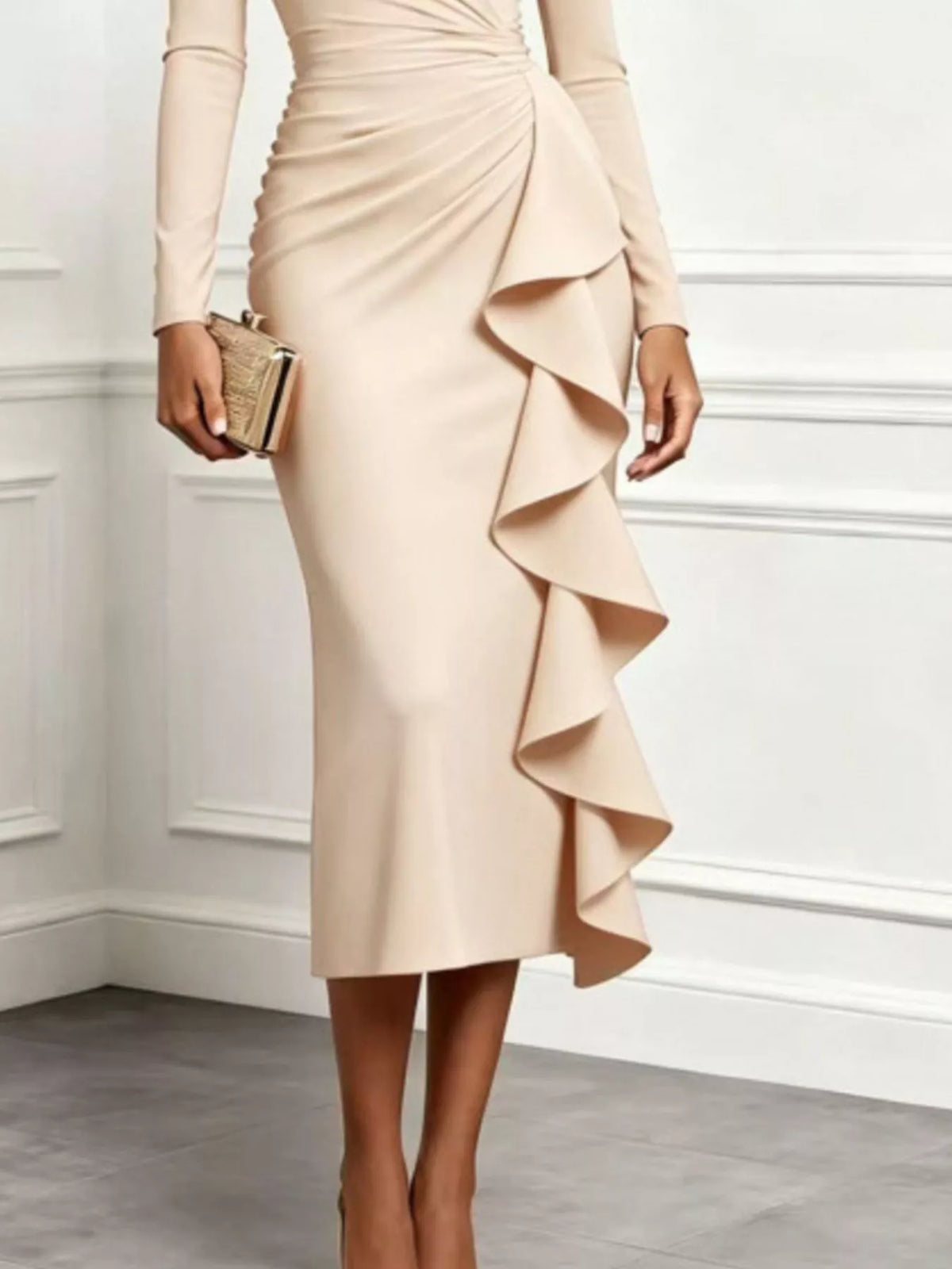 Ruffled Surplice Long Sleeve Dress  Shop One Place