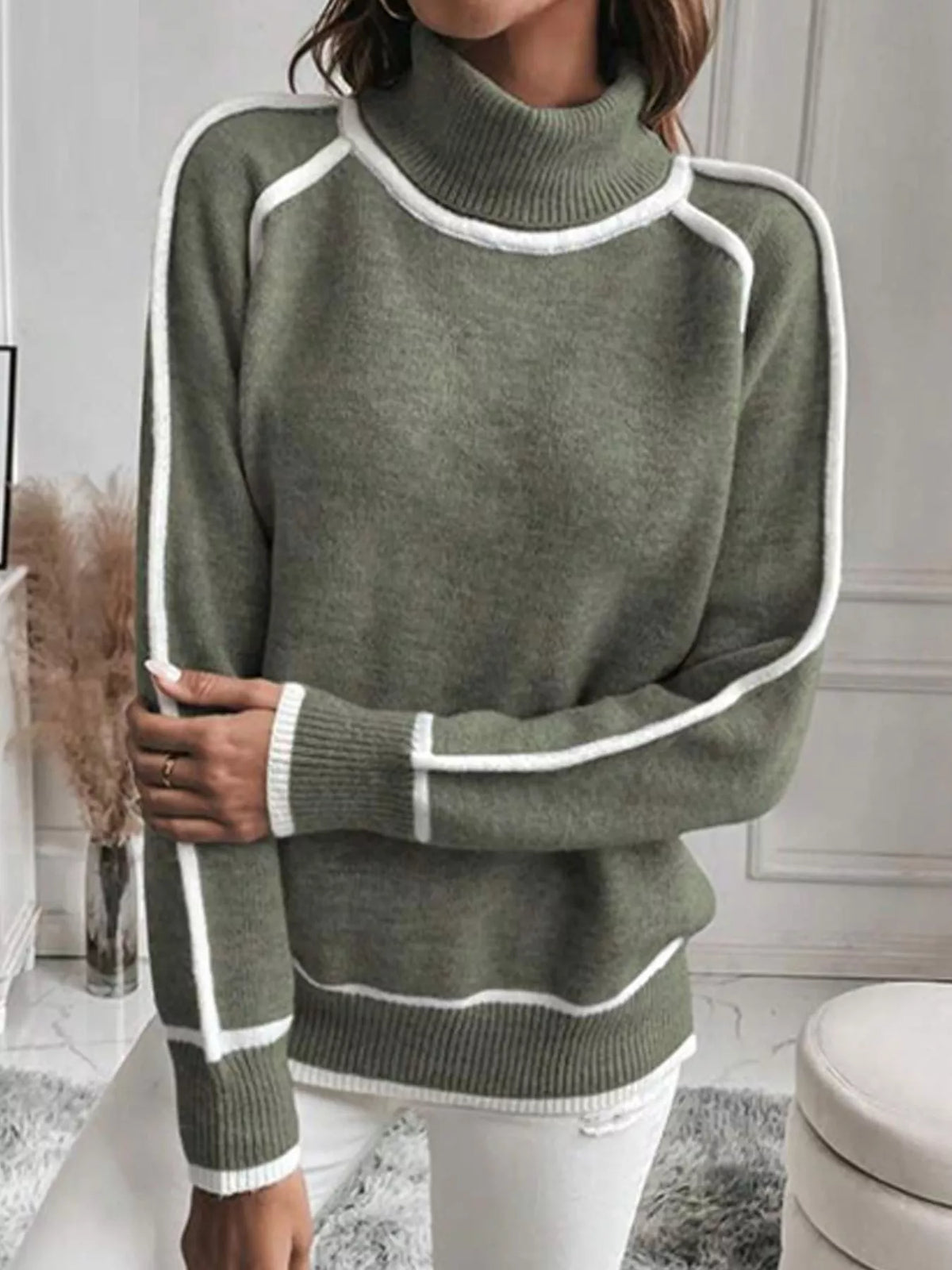 Women's Contrast Trim Turtleneck Sweater – view 2