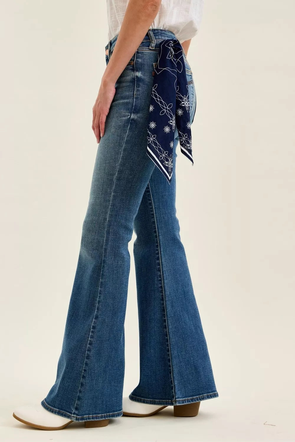 Judy Blue Mid Rise Jaqueline Flare with Triple Needle Back Pkts and Bandana Loop  Shop One Place