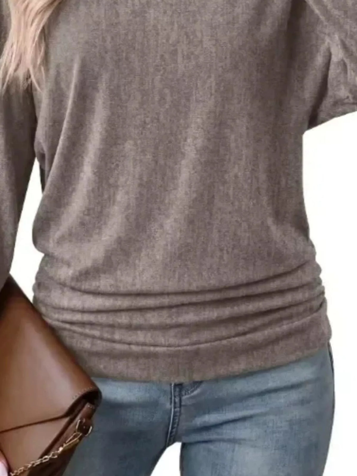 Women's Long Sleeve Crew Neck T-Shirt with Ruched Hem – view 12