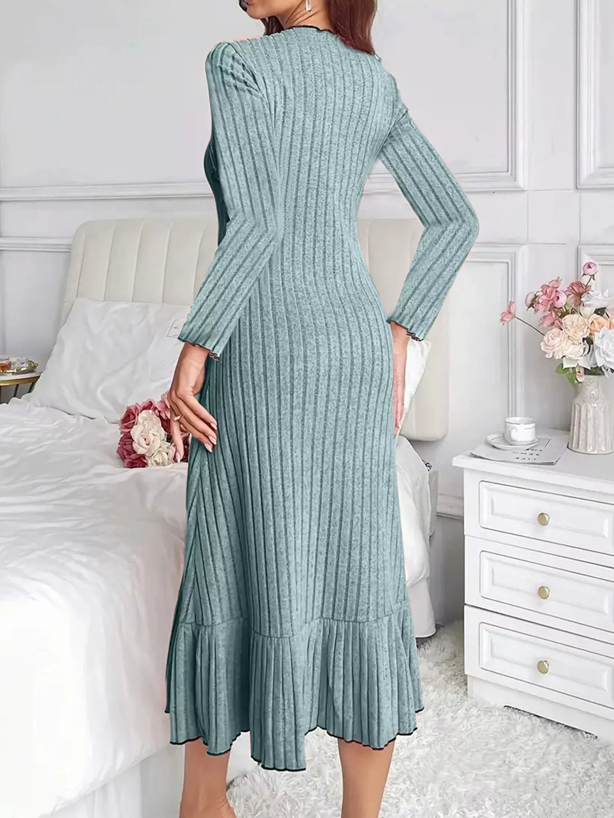 Women's Ribbed Knit Ruffle Hem Bodycon Dress – view 2