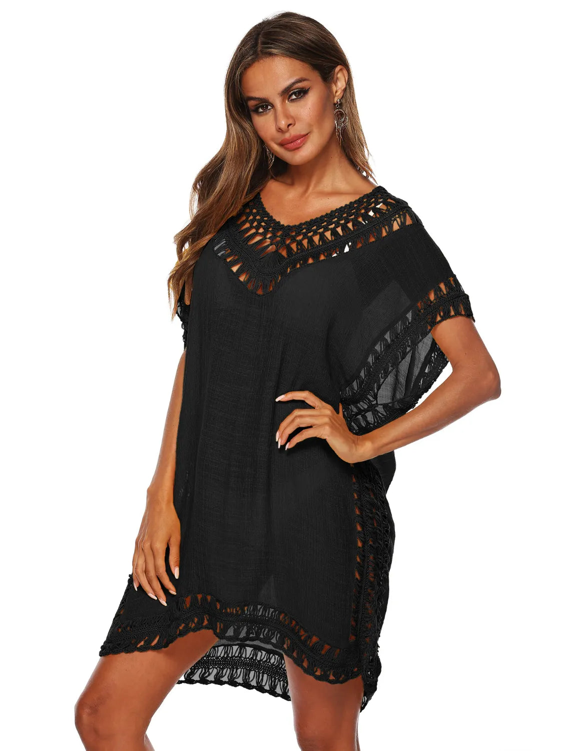 Bohemian Crochet Trim Beach Cover Up Dress  Shop One Place