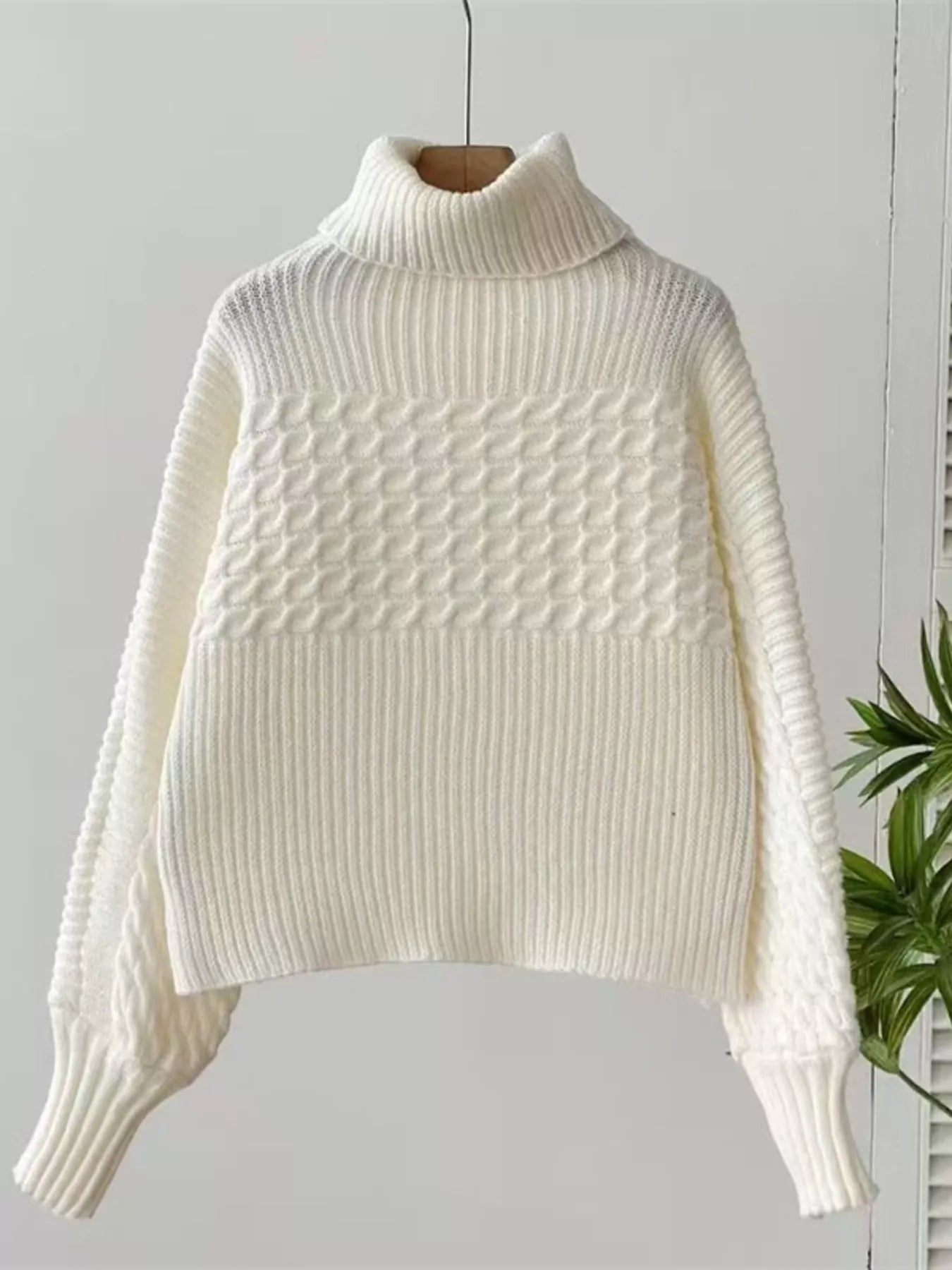 Full Size Textured Knit Turtleneck Long Sleeve Sweater Plus Size - Shop One Place