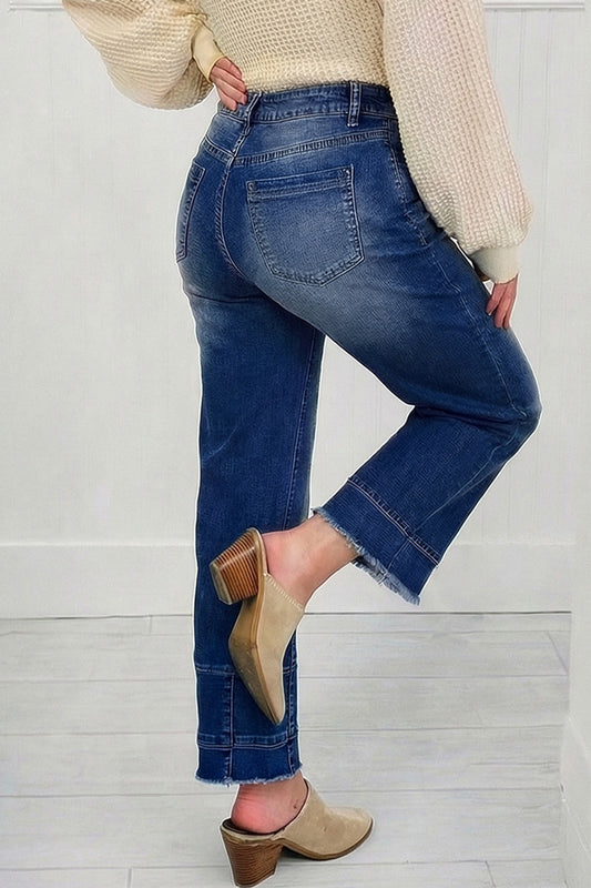 Sky Blue Chic Seam Detail Raw Hem Ankle Length Jeans  Shop One Place