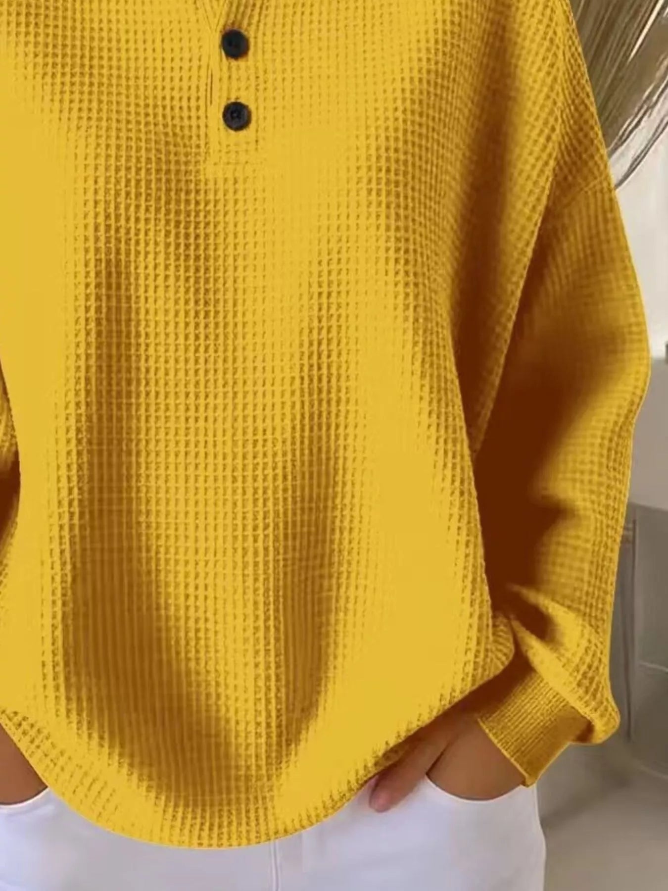 Full Size Waffle Knit Button Detail Top Plus Size  Shop One Place