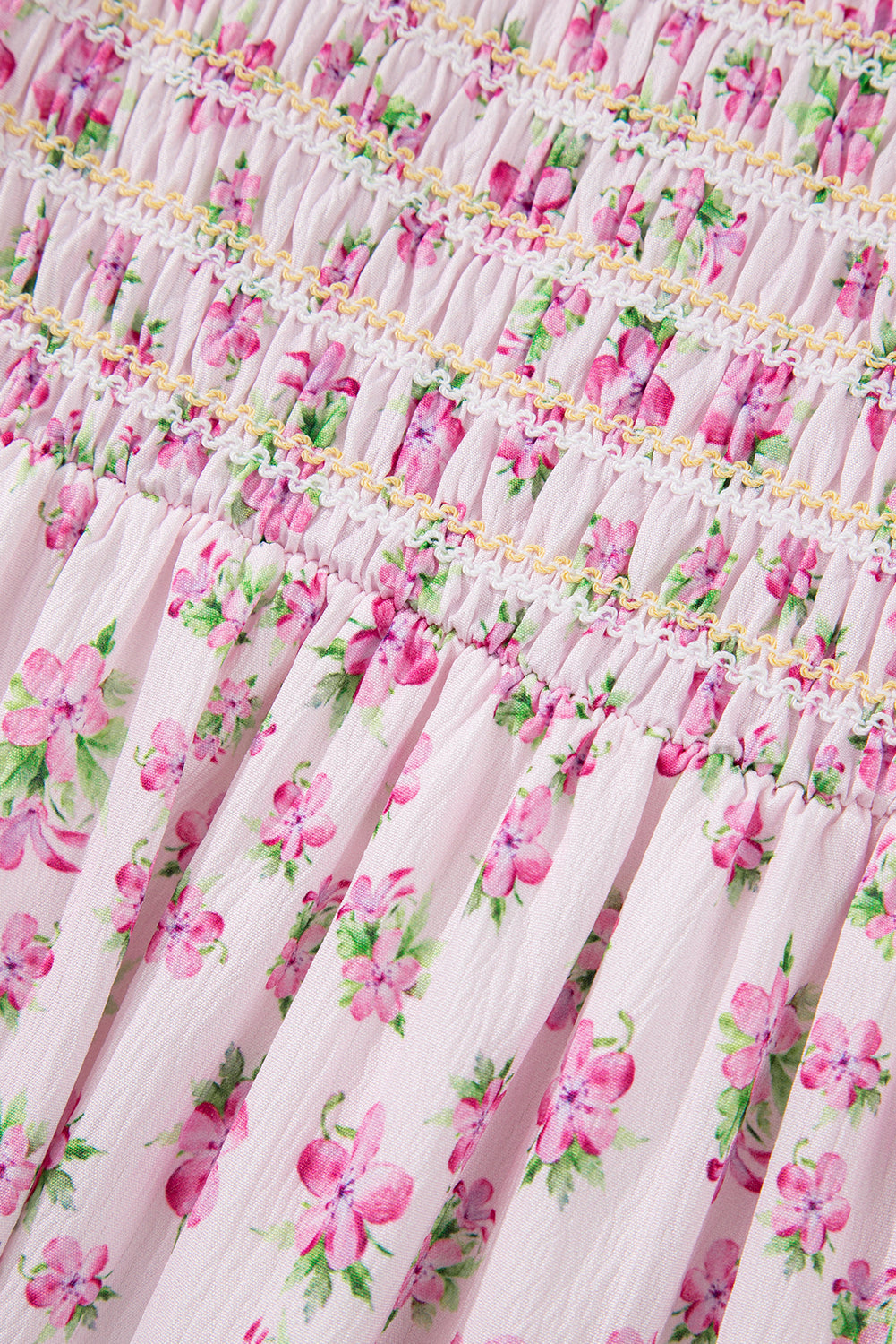 White Frill Neckline Shirred Bodice Floral Maxi Dress  Shop One Place