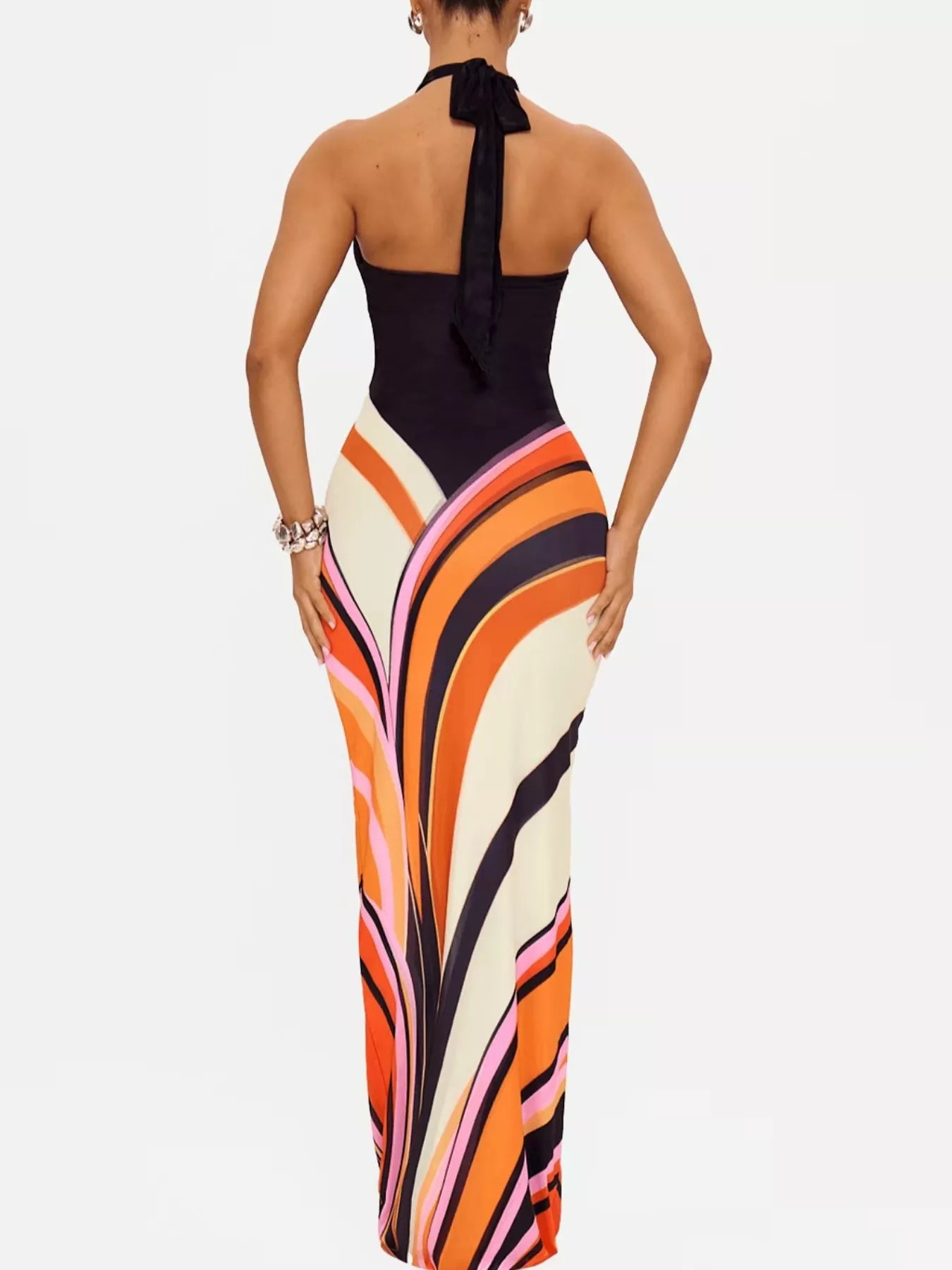 Halter Neck Maxi Dress with Abstract Print  Shop One Place