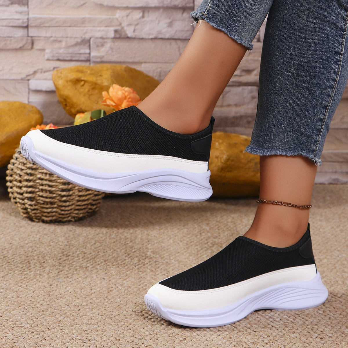 Mesh Contrast Flat Slip-Ons  Shop One Place