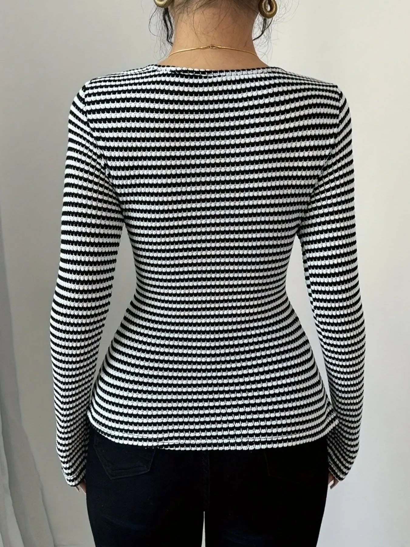 Striped Cowl Neck Long Sleeve T-Shirt  Shop One Place