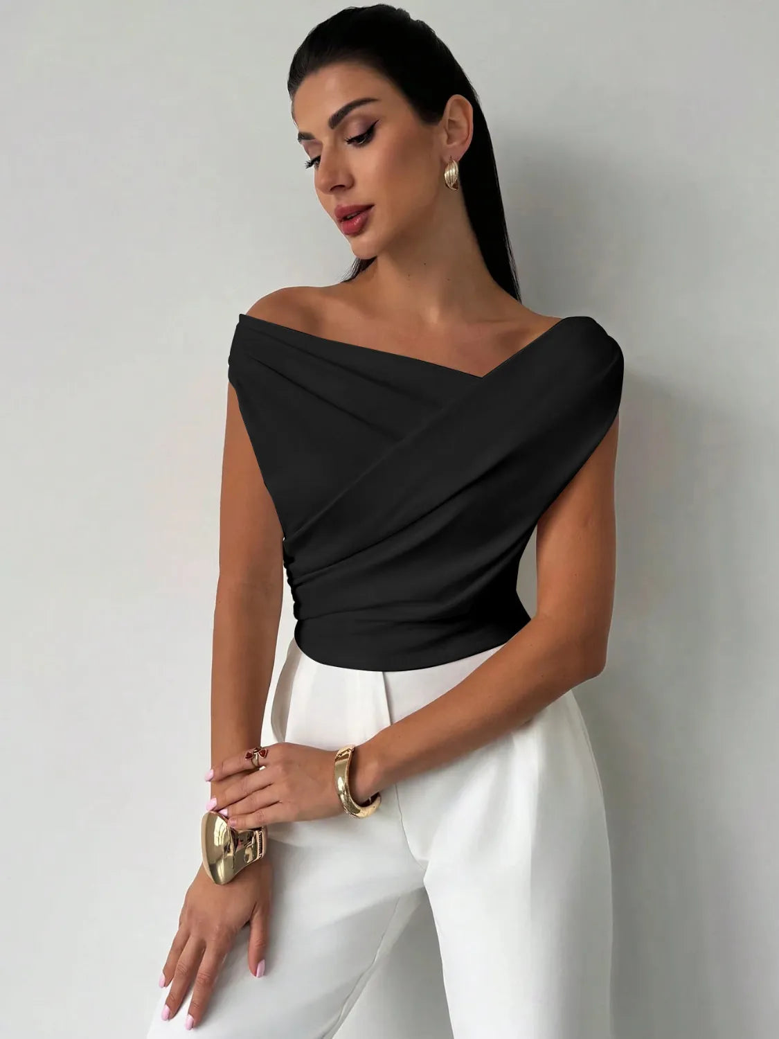 Asymmetrical Ruched Short Sleeve Top  Shop One Place