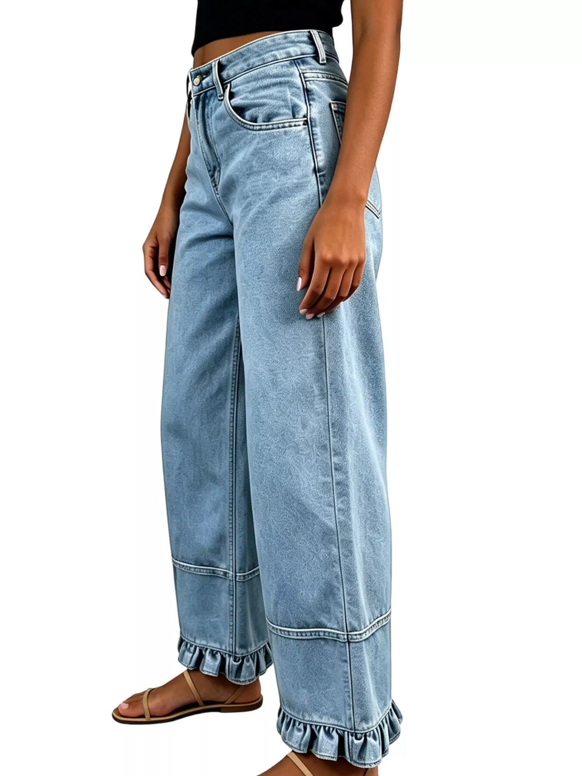 Full Size High-Waisted Wide-Leg Ruffled Hem Jeans Plus Size  Shop One Place