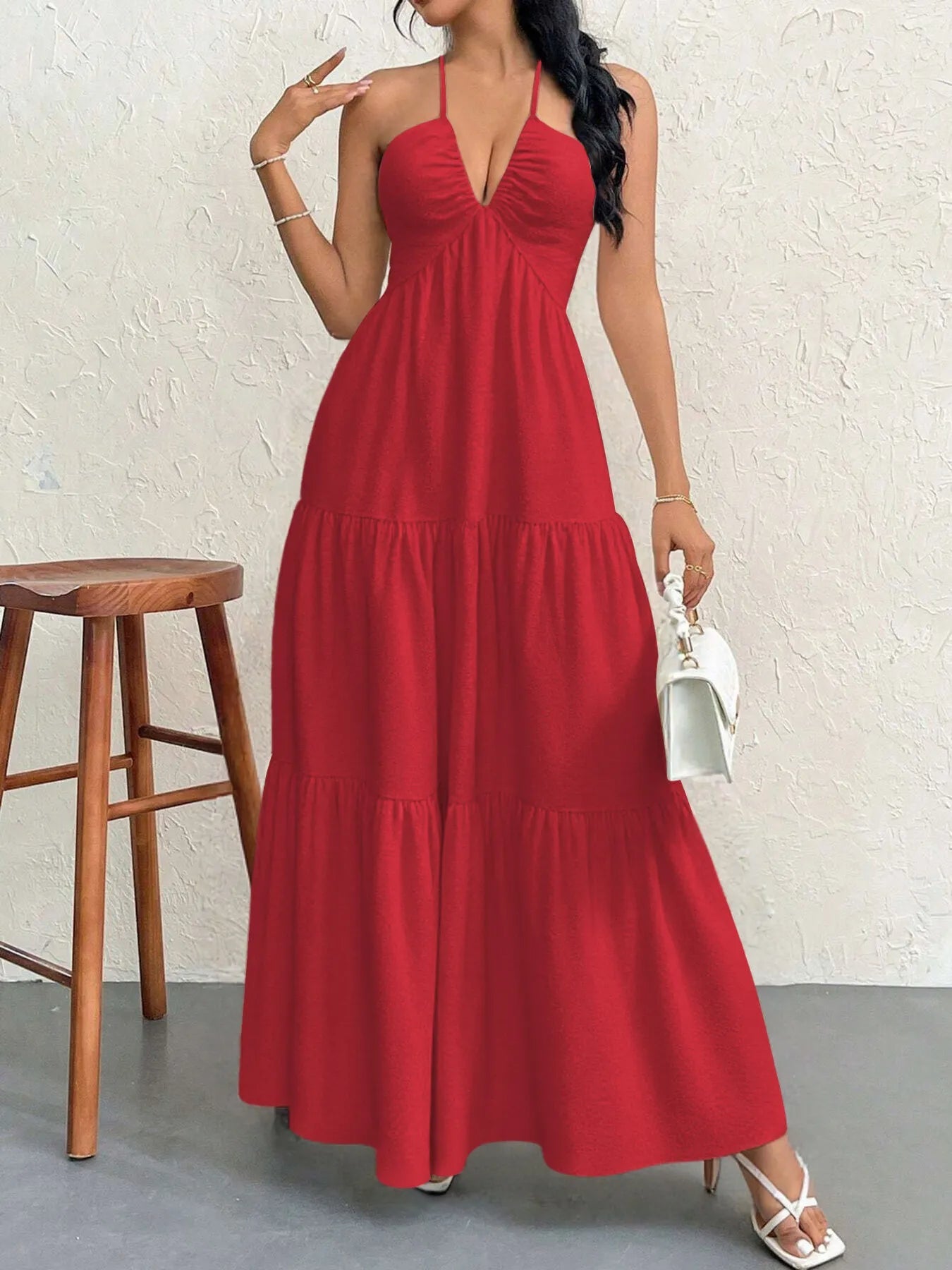Halter Neck Tiered Maxi Dress  Shop One Place