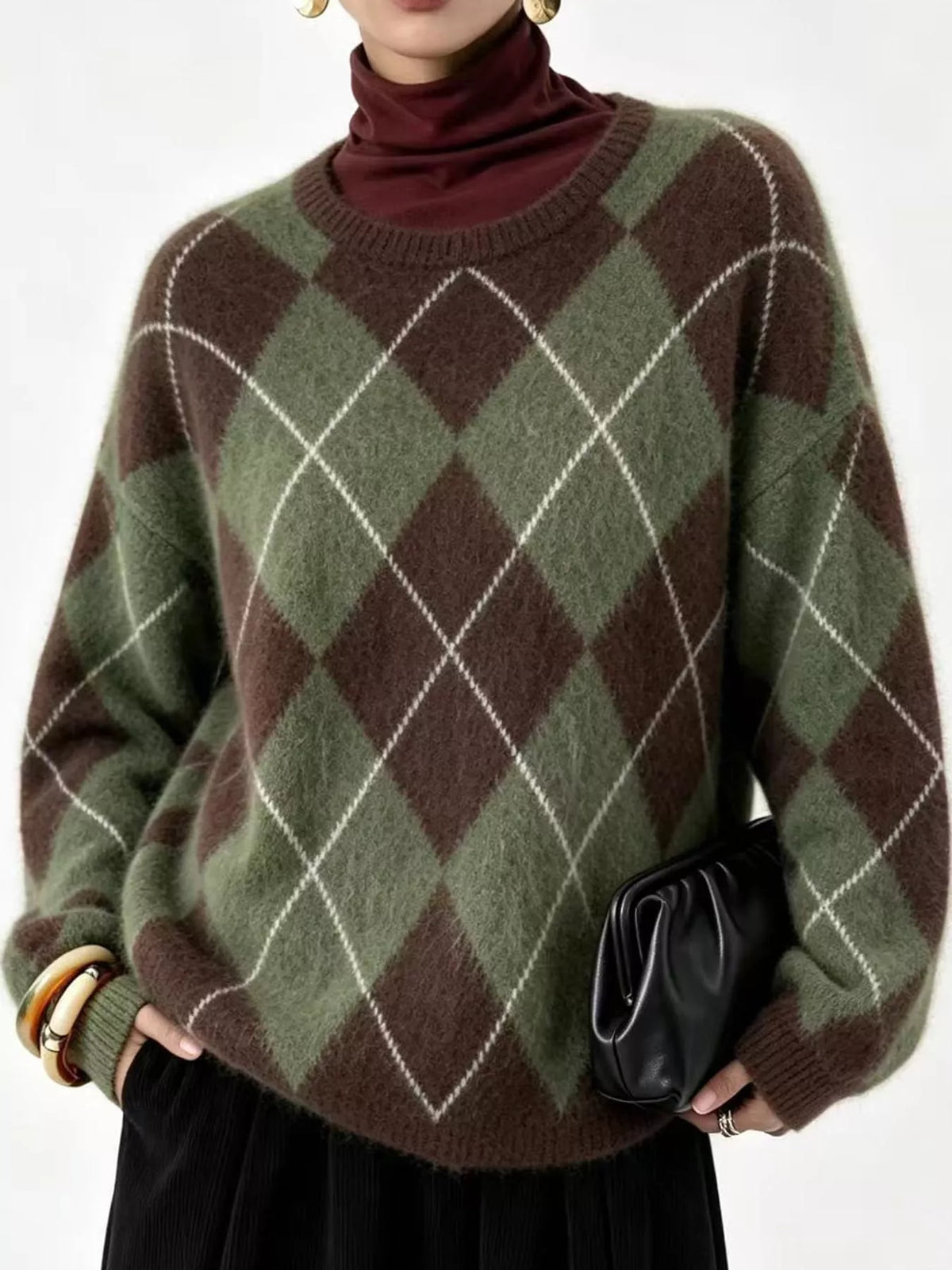 Women's Argyle Fuzzy Knit Sweater – view 22