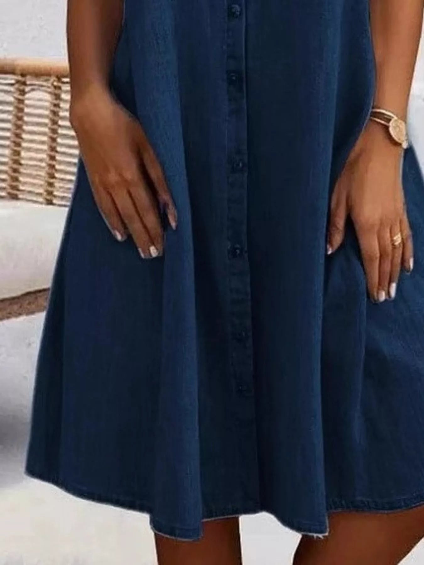 Full Size Button-Front Short Sleeve Denim Dress Plus Size  Shop One Place
