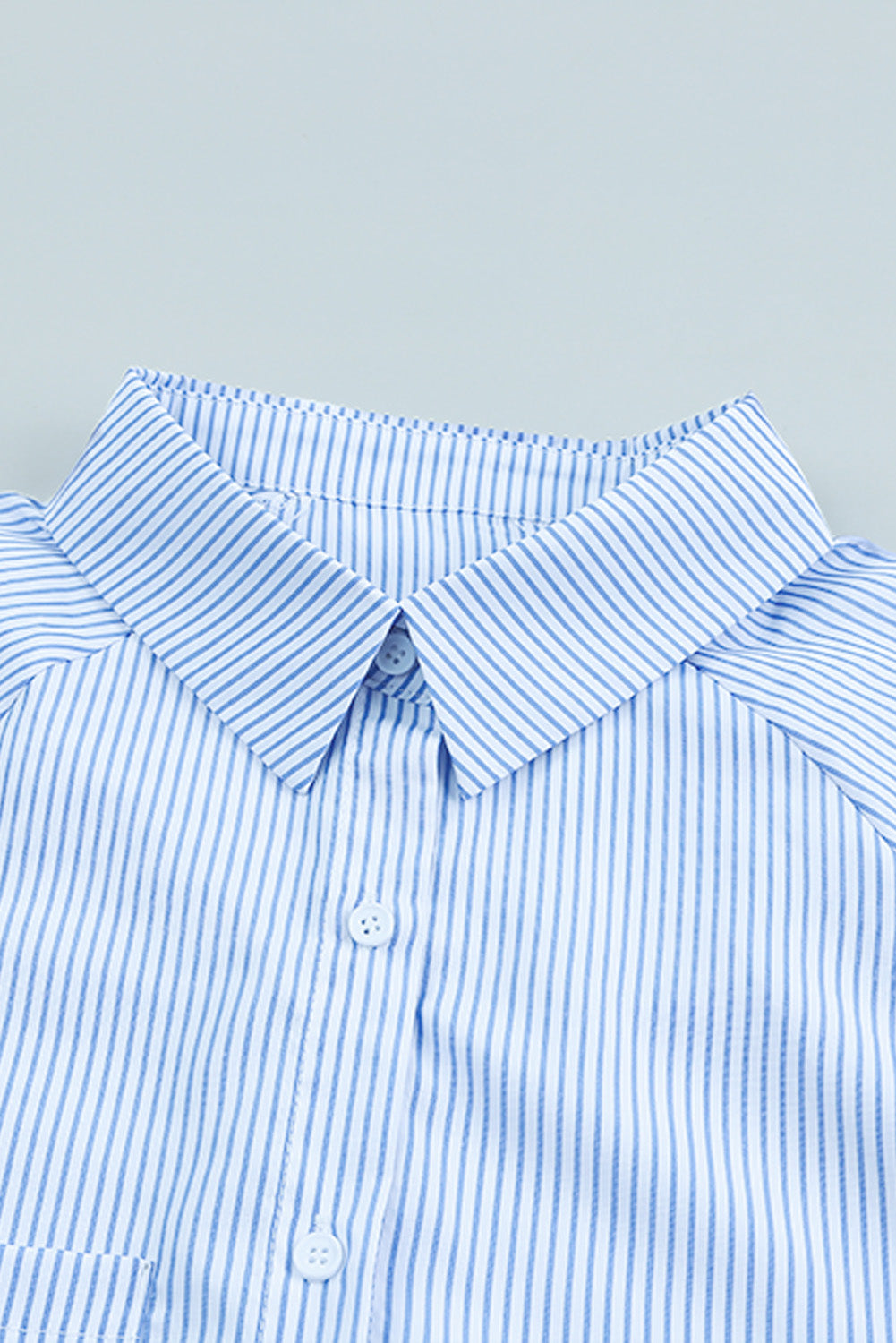 Light Blue Striped Casual Shirred Cuffs Shirt