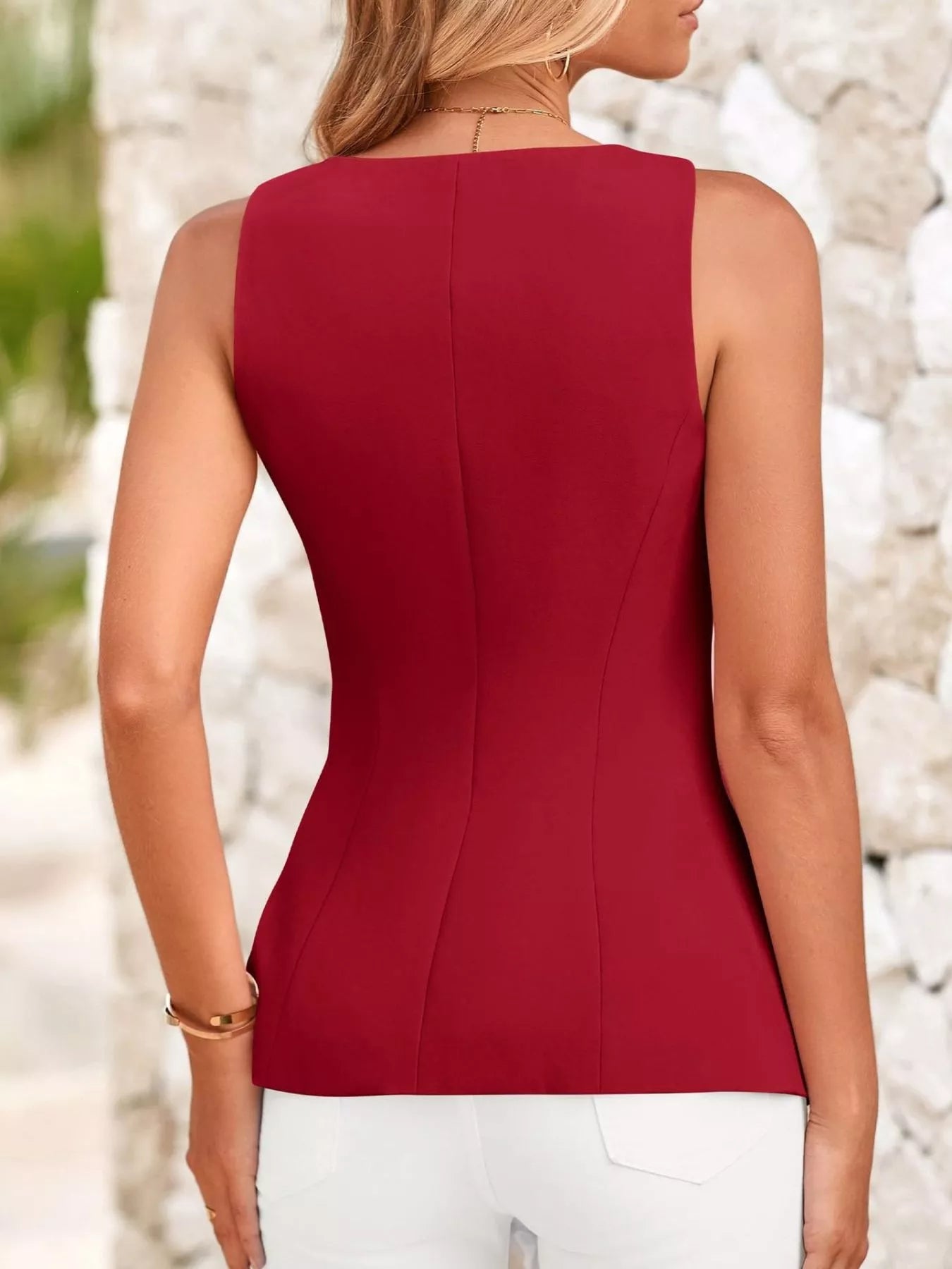 Square Neck Button-Up Vest  Shop One Place
