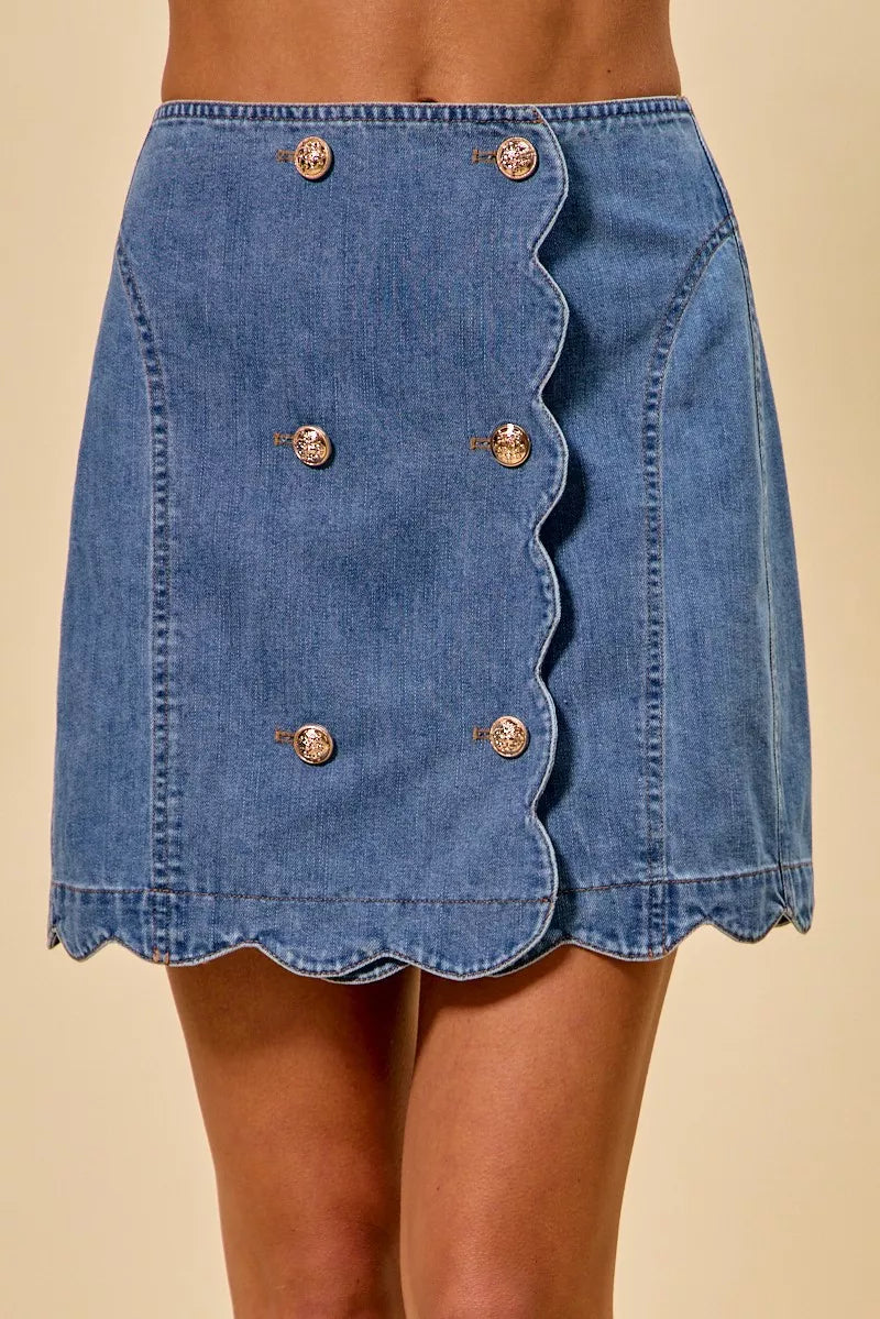 SO ME Denim Scalloped Buttoned Front Skirt  Shop One Place